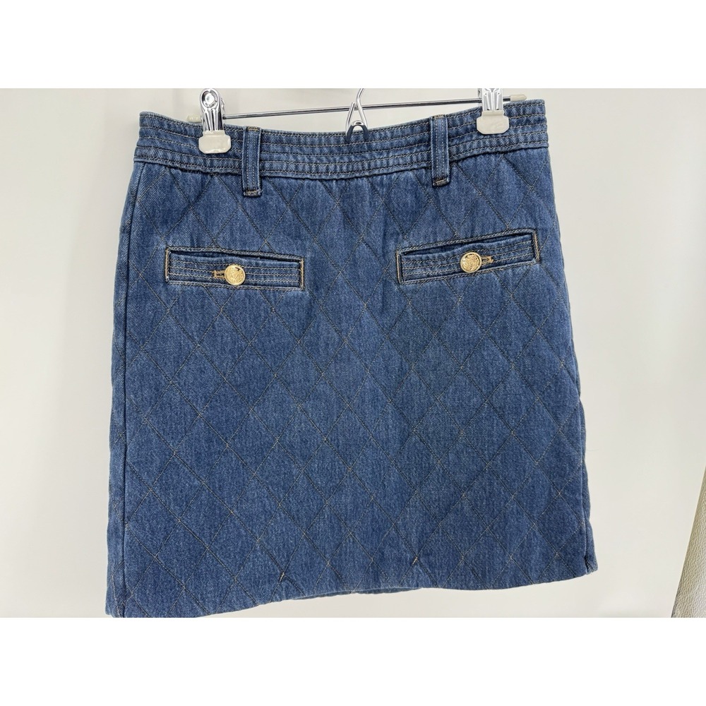 Ann Taylor Premium Denim Quilted Skirt Size 6 Designer Trendy